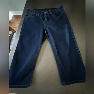 Rafaella Dark Denim Crops, Size 14, Elastic band in waist, 4 open Pockets